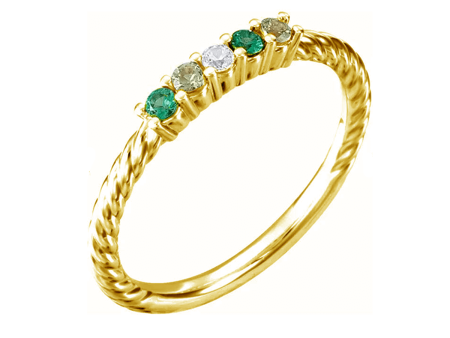 14k Mother s Day Ring with 5 Genuine Birthstones and Rope Design For Discount